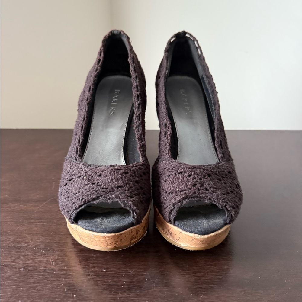 Bakers Black Crochet Peep-Toe Heels